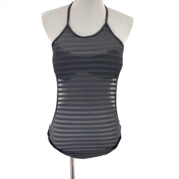 NEW Selfiego Black Mesh Stripe One Piece Swimsuit - Picture 1 of 10